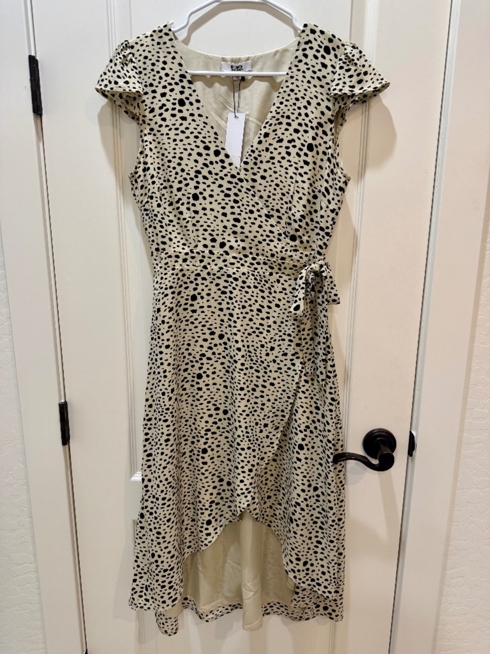 NWT BB Dakota Steve Madden Wrap Dress | Small | Black & Ivory Spotted Midi Dress